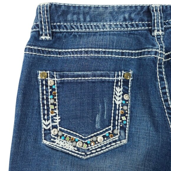 Rock & Roll Cowgirl Boot Cut Jeans READ Womens 31x32.5 Low Rise Distressed Denim - Picture 16 of 16